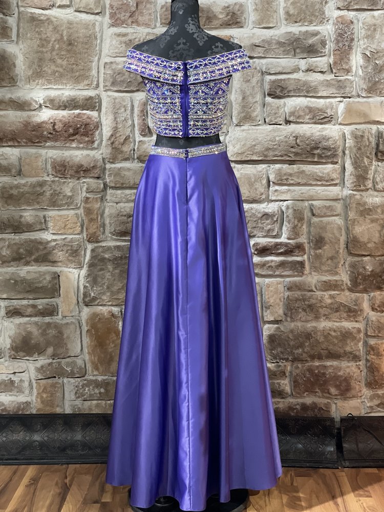 Blush Prom Purple Crystal Embellished Two Piece Gown, Size 6