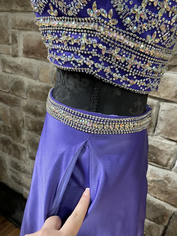 Blush Prom Purple Crystal Embellished Two Piece Gown, Size 6