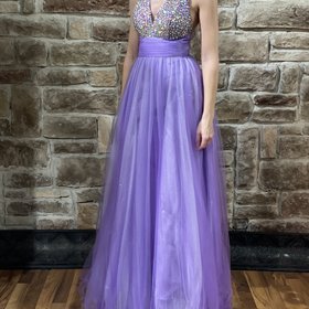 Tiffany Designs Purple Crystal Detail Halter Gown, Size 0