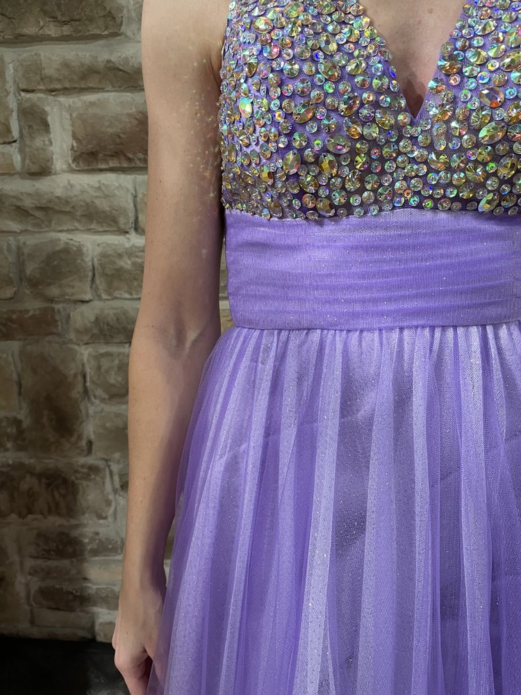 Tiffany Designs Purple Crystal Detail Halter Gown, Size 0