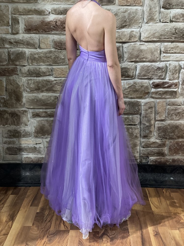 Tiffany Designs Purple Crystal Detail Halter Gown, Size 0