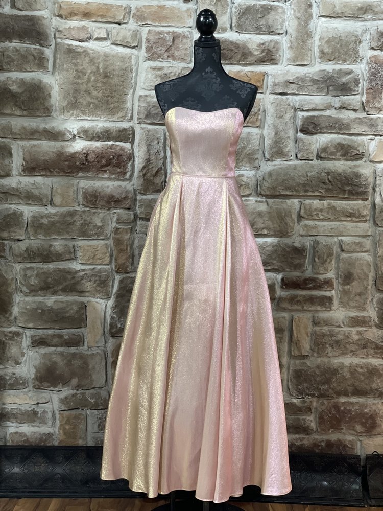 Blondie Nites Pink Shimmer Mesh Panel Gown w/ Pockets