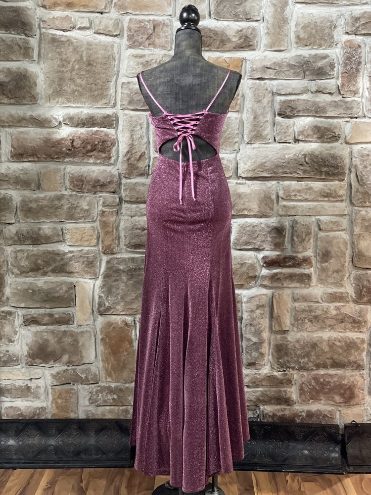 Crystal Doll Pink Shimmer Mesh Insert Corset Back Gown, Size 5/6