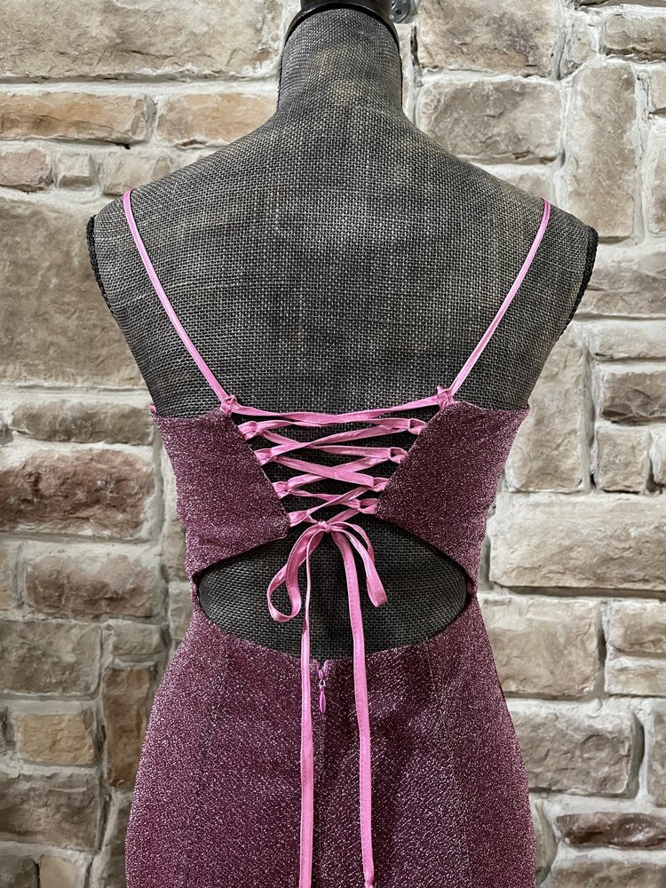 Crystal Doll Pink Shimmer Mesh Insert Corset Back Gown, Size 5/6