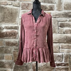 Talori Distressed Rose Gathered Hem Button Up
