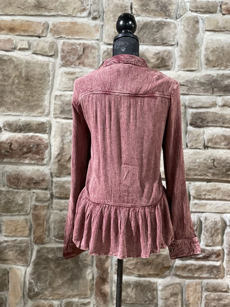 Talori Distressed Rose Gathered Hem Button Up