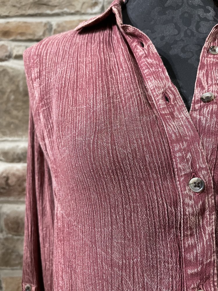 Talori Distressed Rose Gathered Hem Button Up