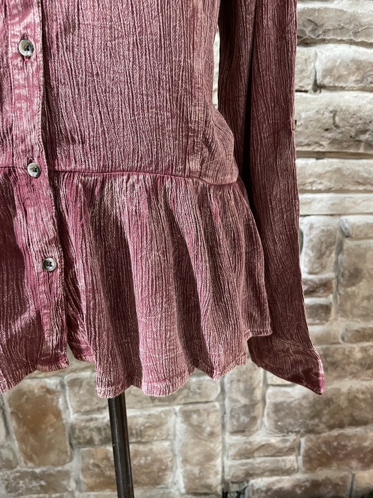 Talori Distressed Rose Gathered Hem Button Up