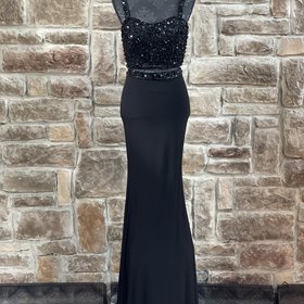 Black Beaded Two Piece Gown, Size 1/2