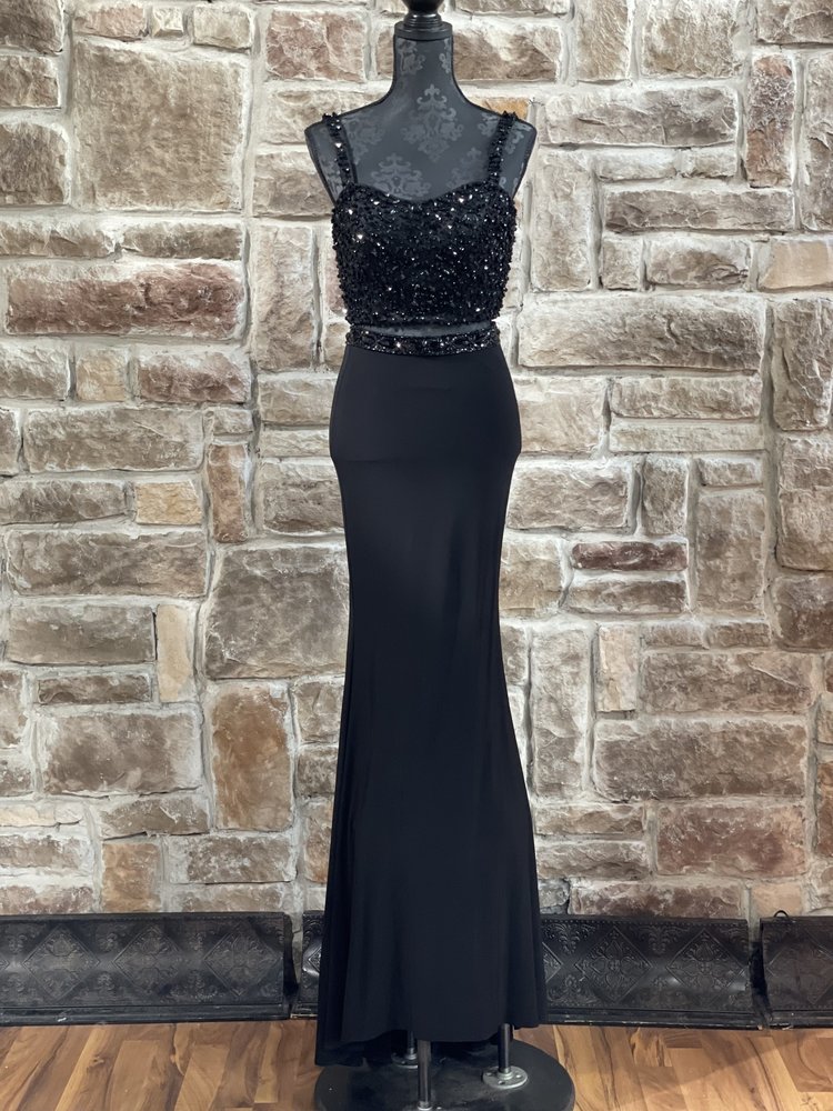 Black Beaded Two Piece Gown, Size 1/2