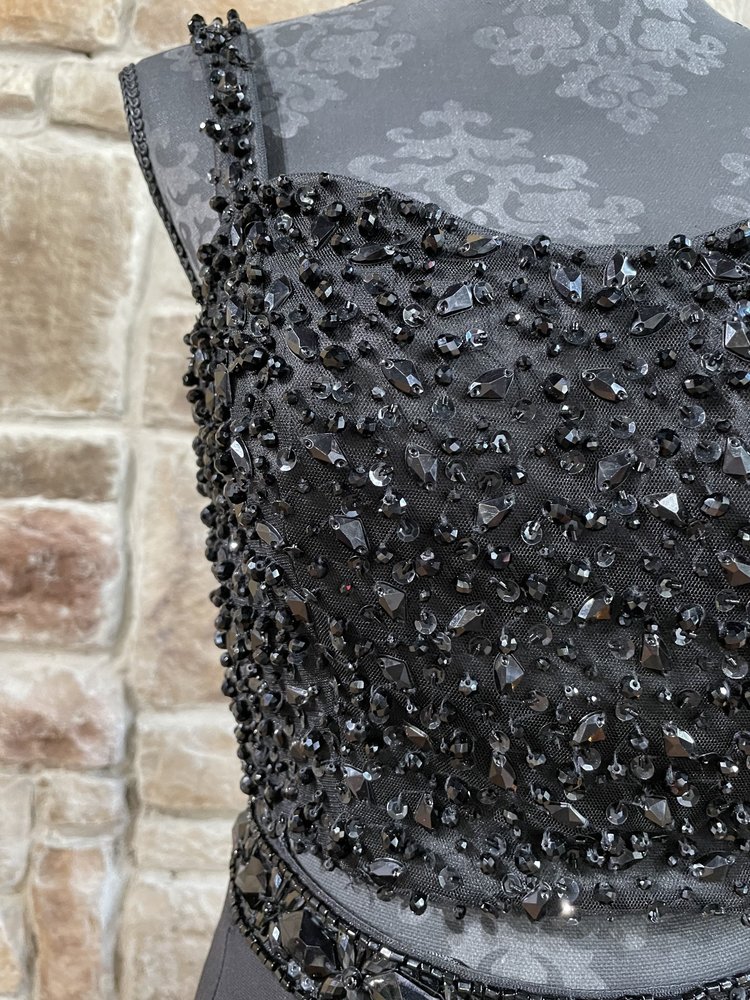Black Beaded Two Piece Gown, Size 1/2