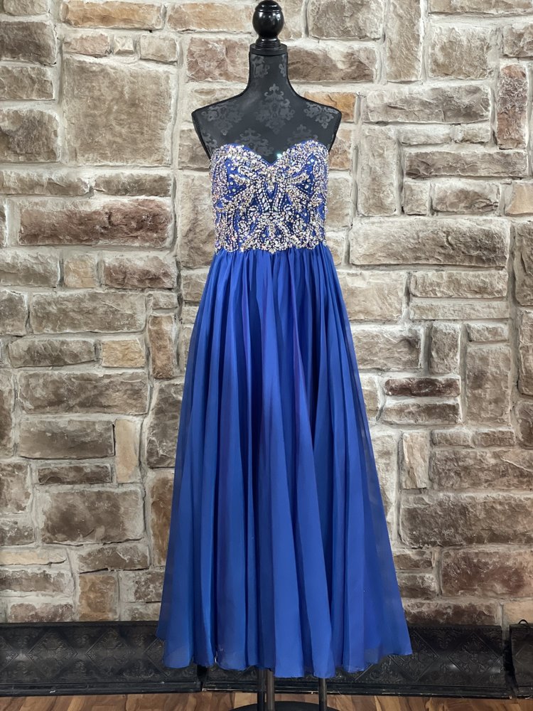 StudioI7 Royal Blue Crystal Embellished Chiffon Gown, Size 12