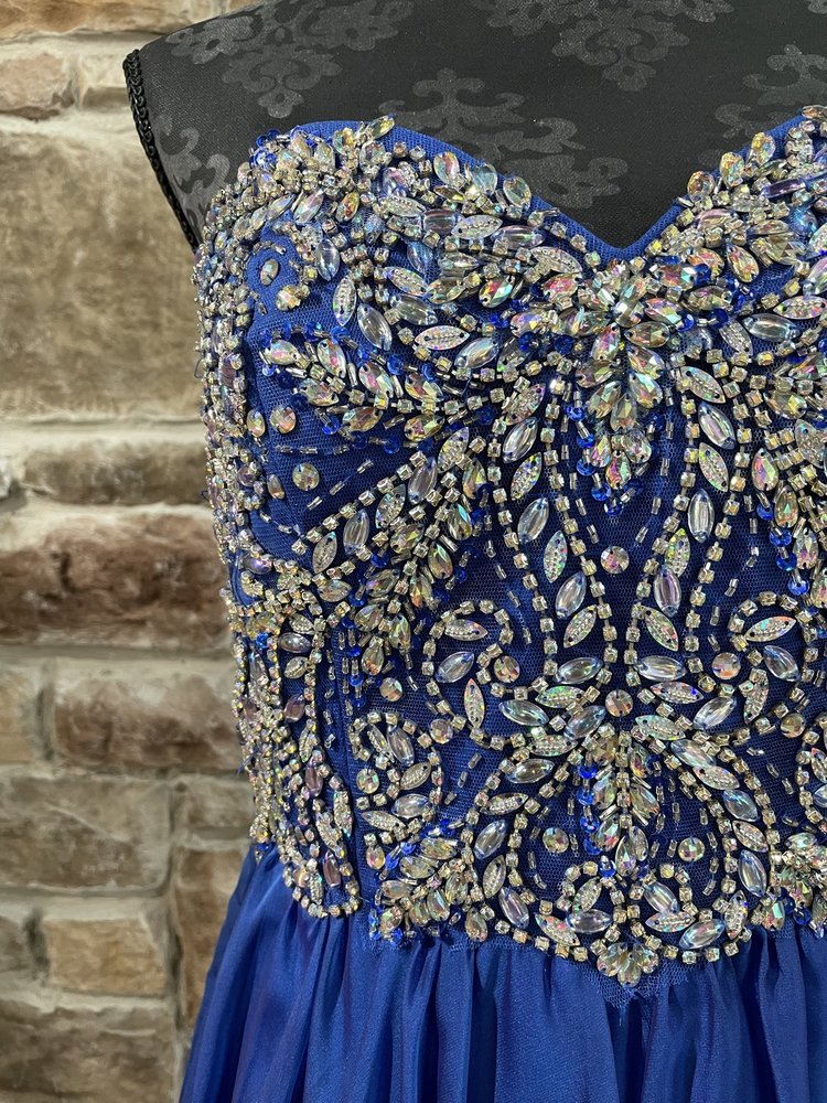 StudioI7 Royal Blue Crystal Embellished Chiffon Gown, Size 12