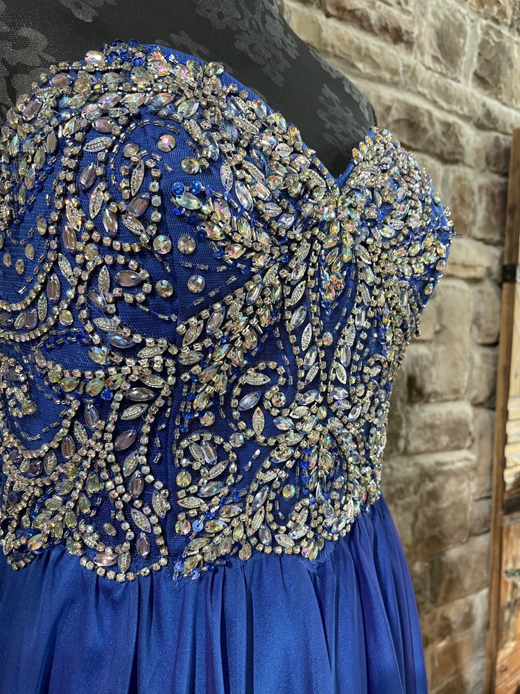 StudioI7 Royal Blue Crystal Embellished Chiffon Gown, Size 12