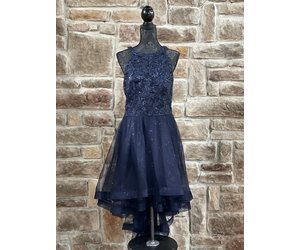 Navy Glitter Lace Halter Tulle Layer Hi-Lo Dress, Size 14 - Elements  Unleashed