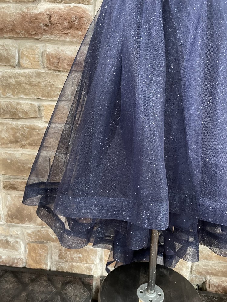 TLC Say Yes to the Prom Navy Glitter Lace Halter Tulle Layer Hi-Lo Dress, Size 14