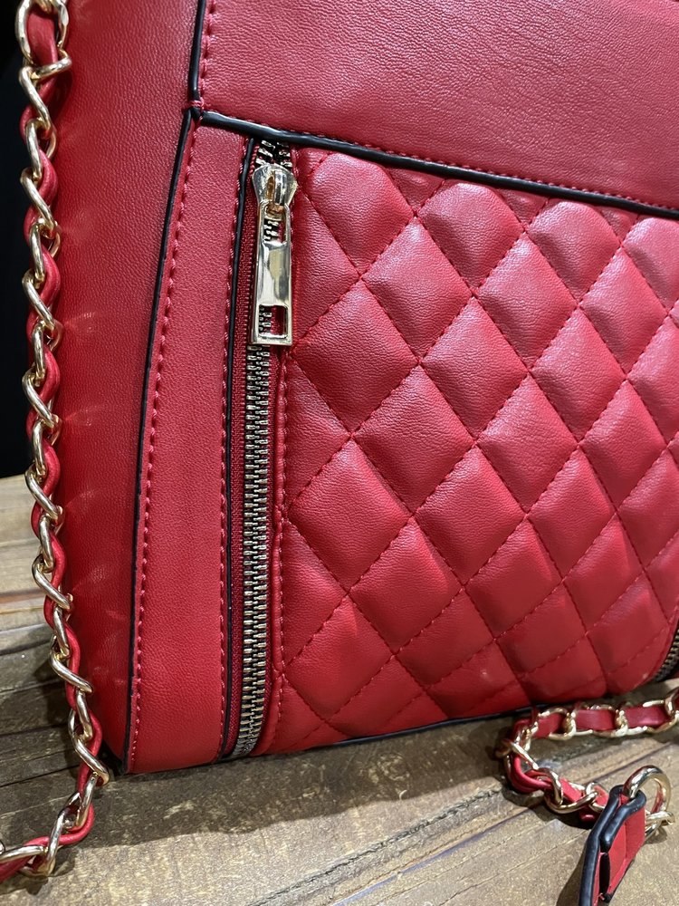 Red Quilt Leather Purse w/ Gold Hardware