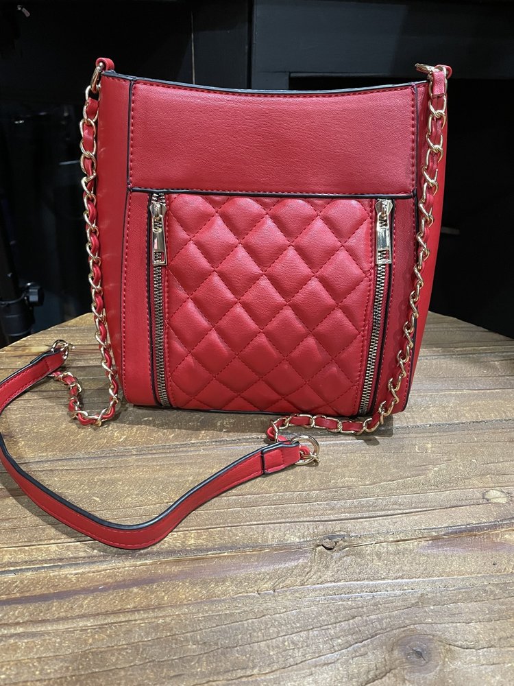 Red Quilt Leather Purse w/ Gold Hardware