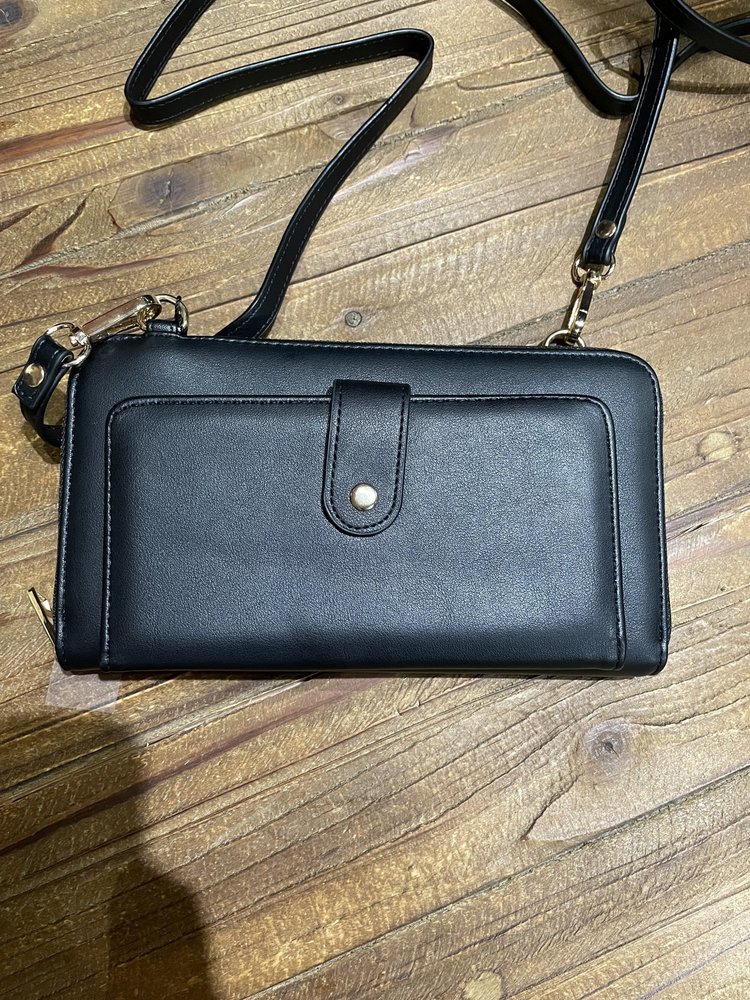 Black Faux Leather Wallet/ Crossbody