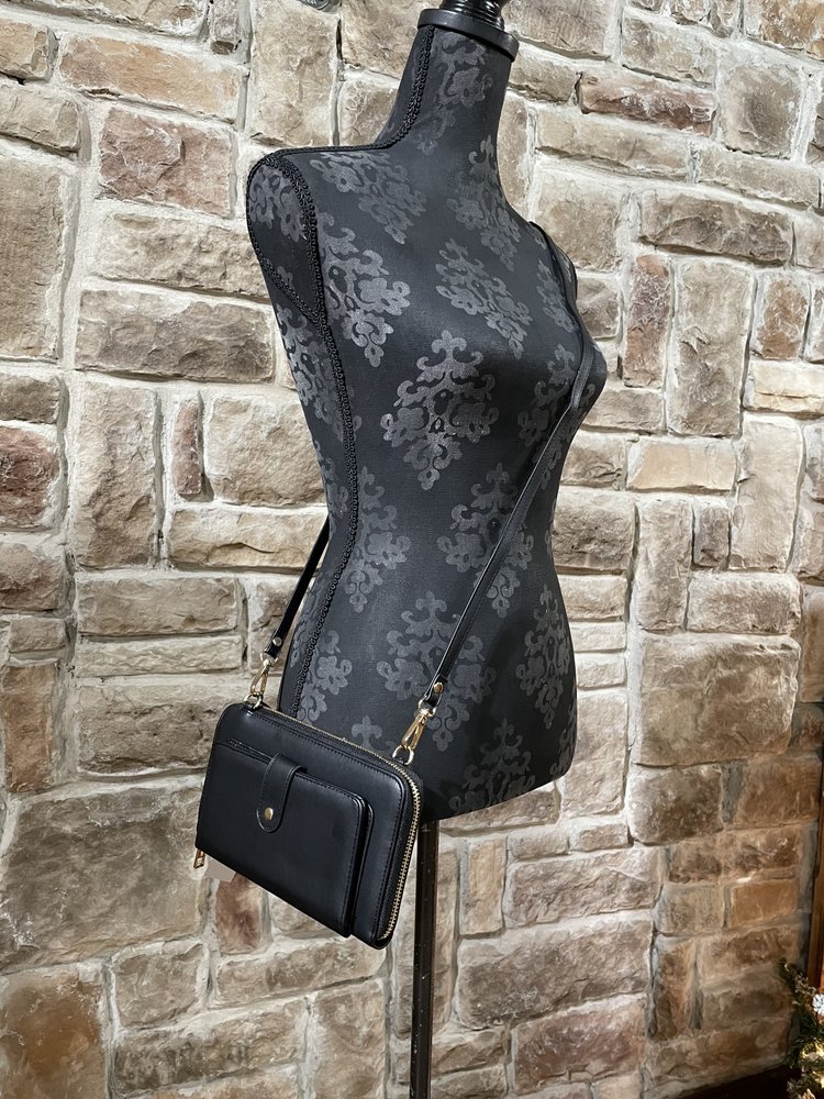 Black Faux Leather Wallet/ Crossbody