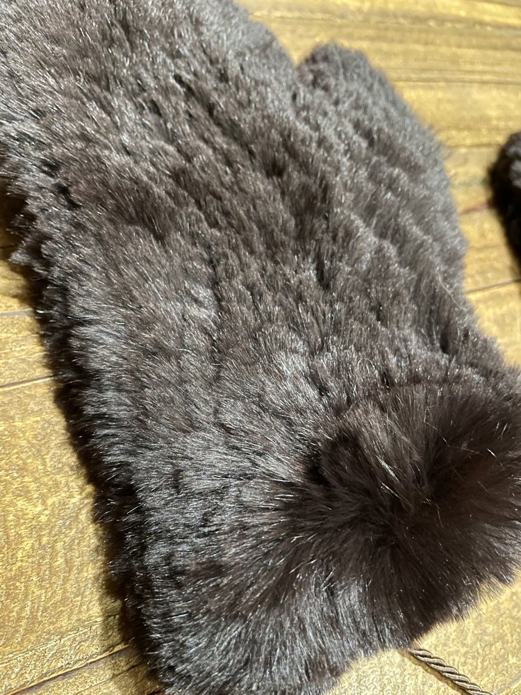 Chocolate Brown Knitted Rabbit Mittens, O/S