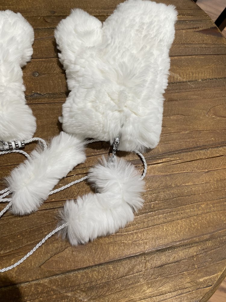 White Knitted Rabbit Mittens, O/S