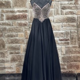 TLC Say Yes to the Prom Black and Gold Beaded Bodice Tulle Gown