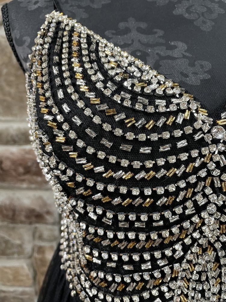 TLC Say Yes to the Prom Black and Gold Beaded Bodice Tulle Gown