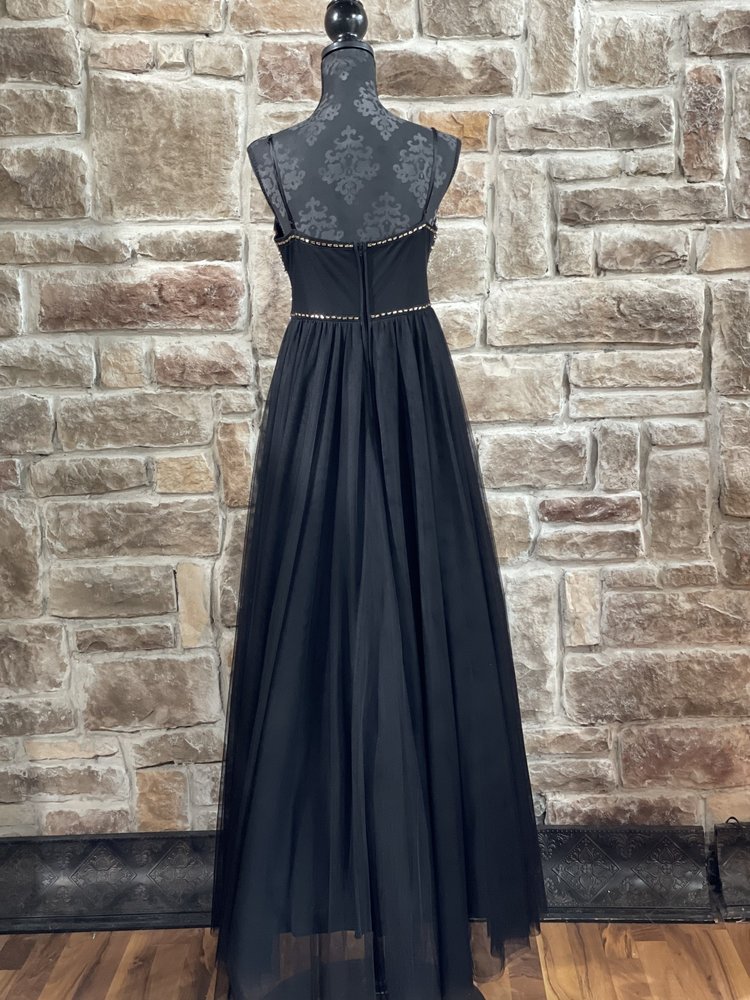 TLC Say Yes to the Prom Black and Gold Beaded Bodice Tulle Gown
