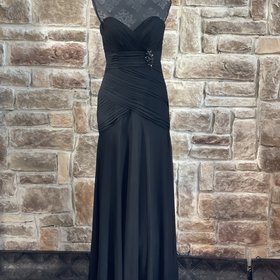 Serena London Black Ruched Strapless Brooch Gown, Size 6