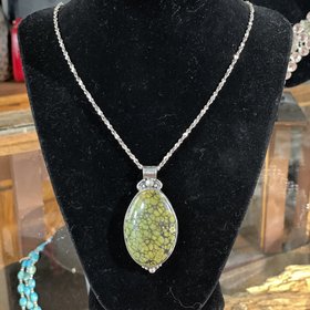 Sterling Silver Oval Green Turquoise Pendant Necklace