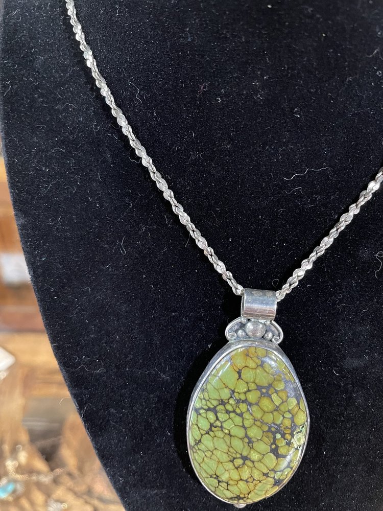 Sterling Silver Oval Green Turquoise Pendant Necklace