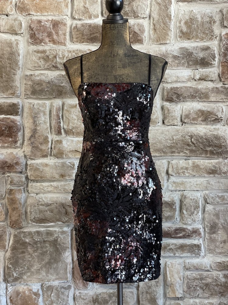 Guess Black and Red Sequin Mini Dress