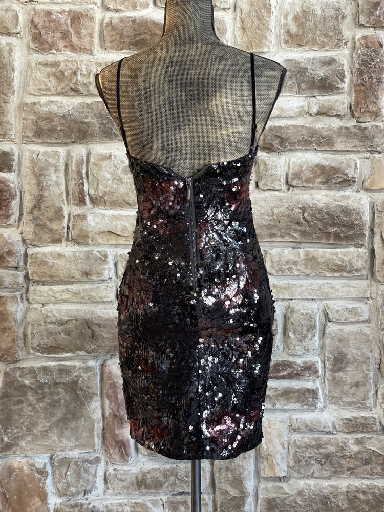 Guess Black and Red Sequin Mini Dress