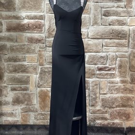 B Darlin Black Rhinestone Strap Cowl Back Gown