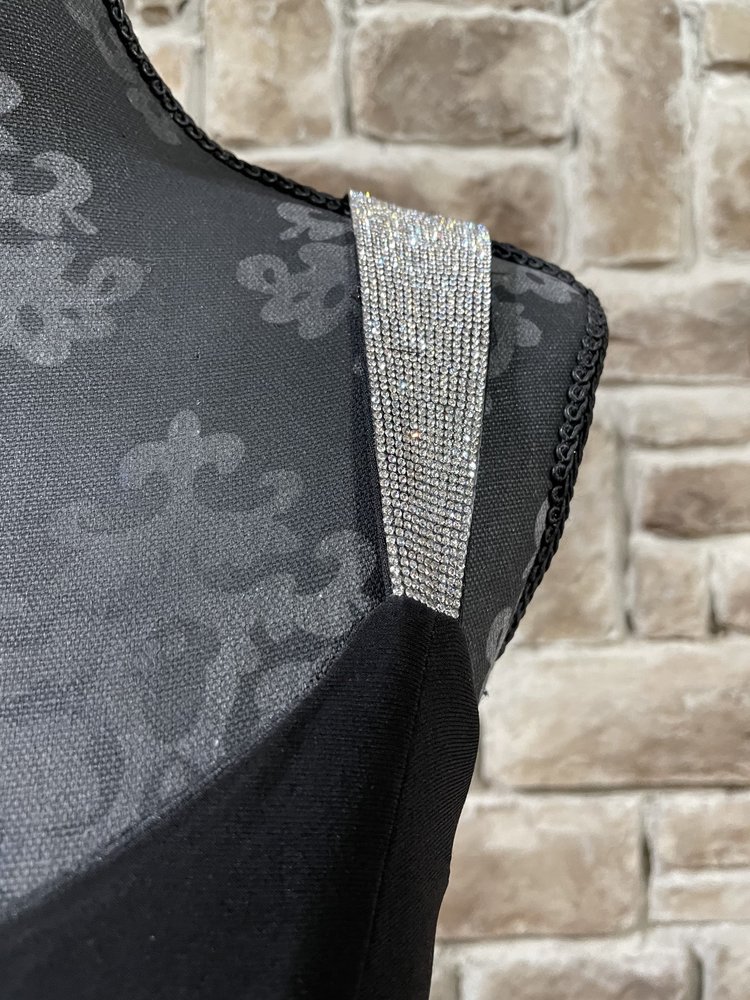 B Darlin Black Rhinestone Strap Cowl Back Gown