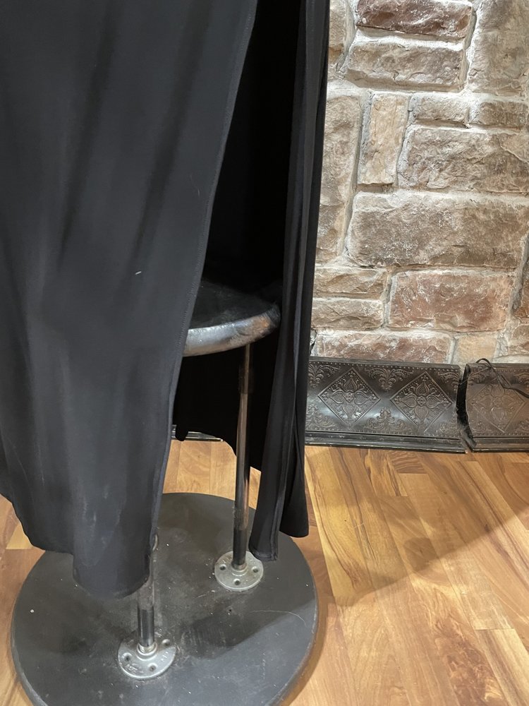 B Darlin Black Rhinestone Strap Cowl Back Gown