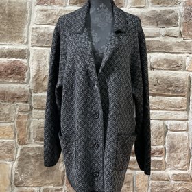 Black and Gray Wool Blend Cardigan, Size 3XL