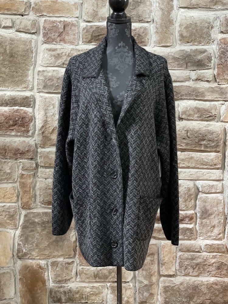 Black and Gray Wool Blend Cardigan, Size 3XL