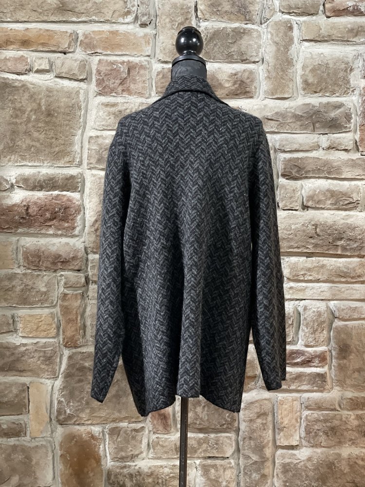 Black and Gray Wool Blend Cardigan, Size 3XL
