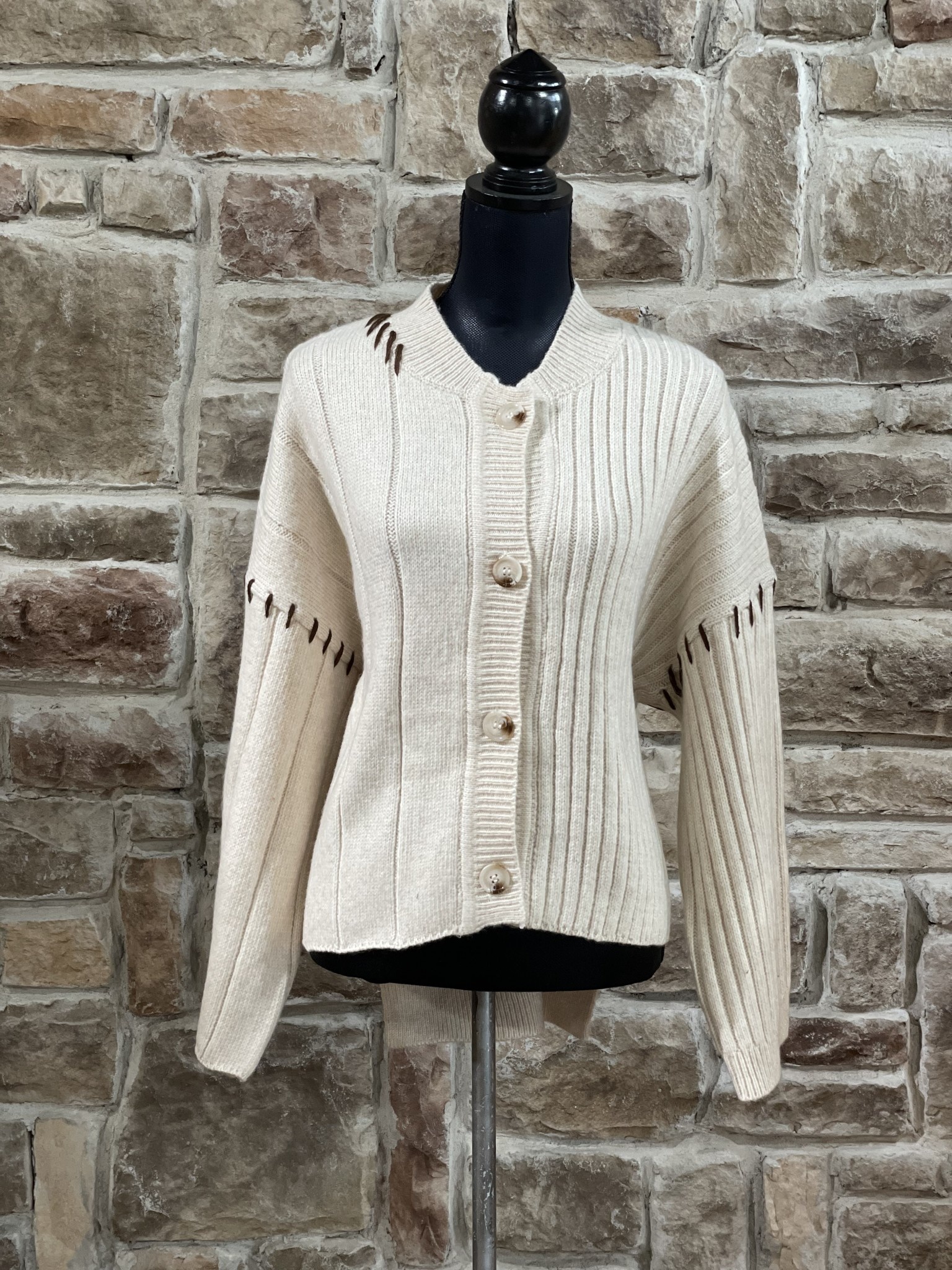 Cream Mixed Ribbed Button Up Cardigan Sweater Elements Unleashed