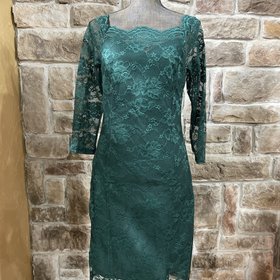 Musol Emerald Green Lace Overlay Dress, Size L
