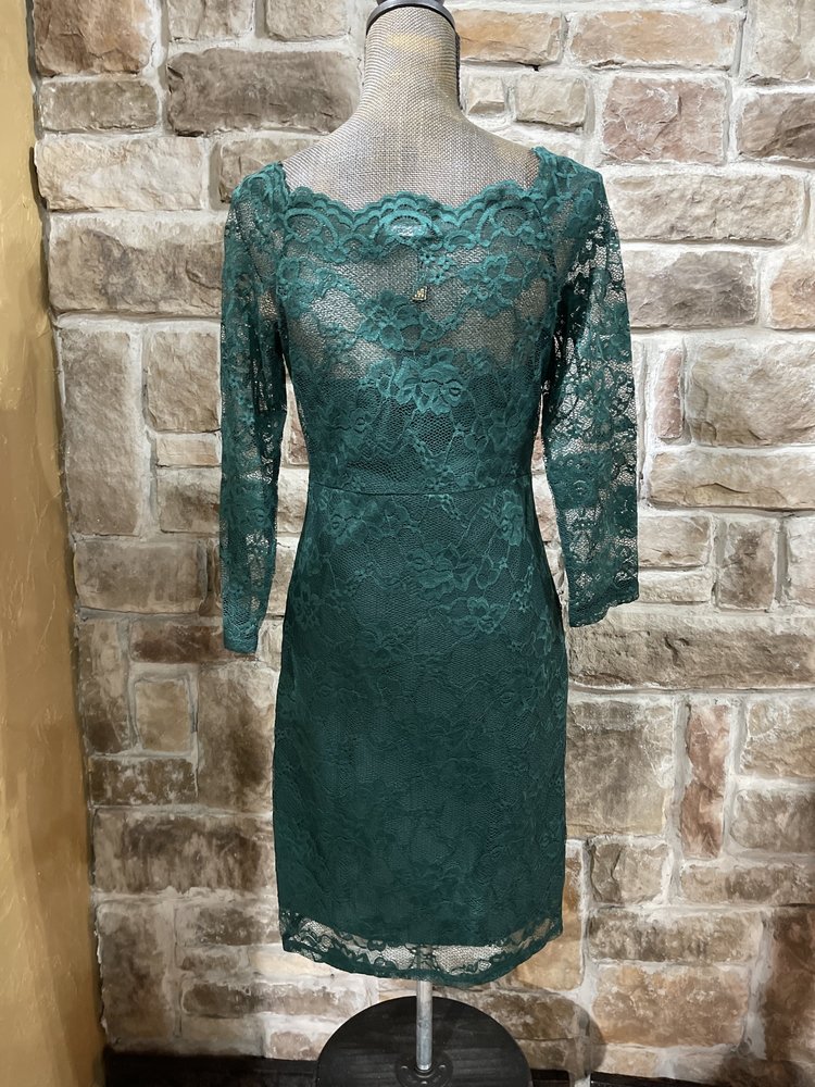 Musol Emerald Green Lace Overlay Dress, Size L