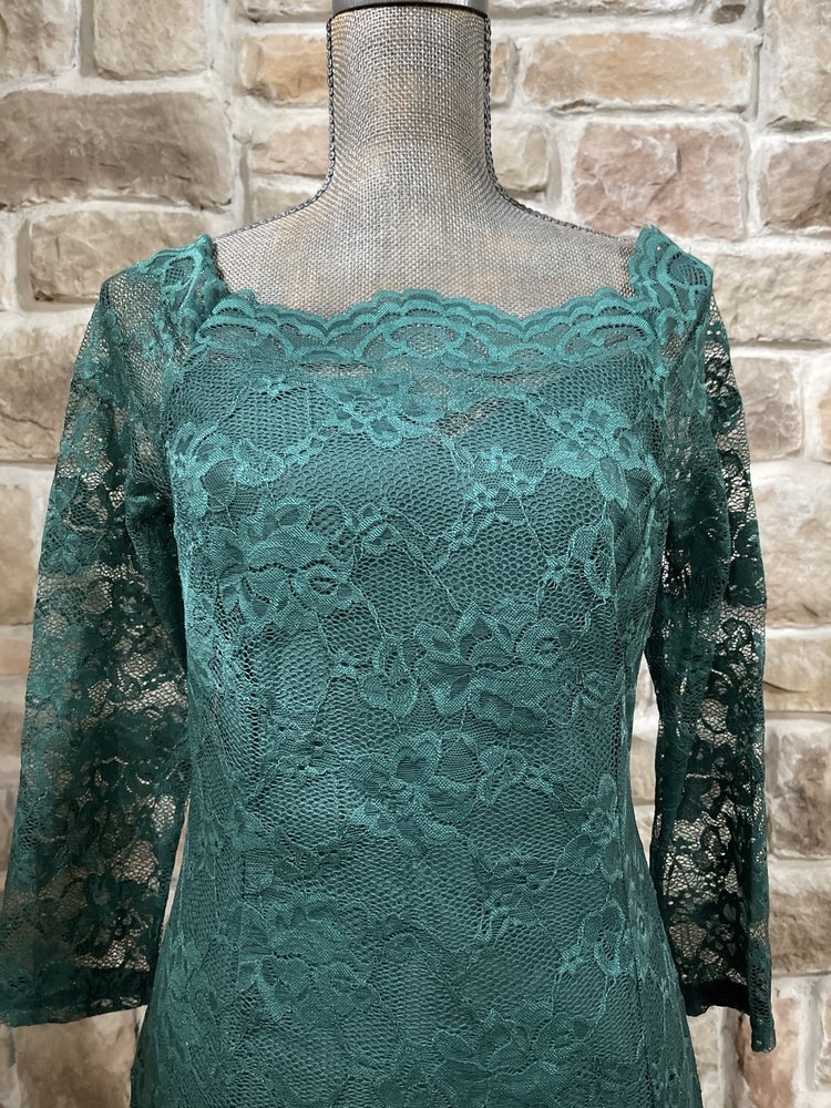 Musol Emerald Green Lace Overlay Dress, Size L