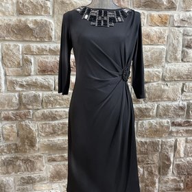 Cathaya Black Dress with Silver Beaded Bib Detail, Size 8