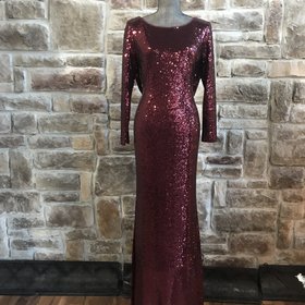 Red Sequin Gown with Low Back and Cowl Detail