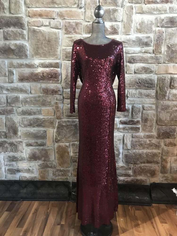 Red Sequin Gown with Low Back and Cowl Detail