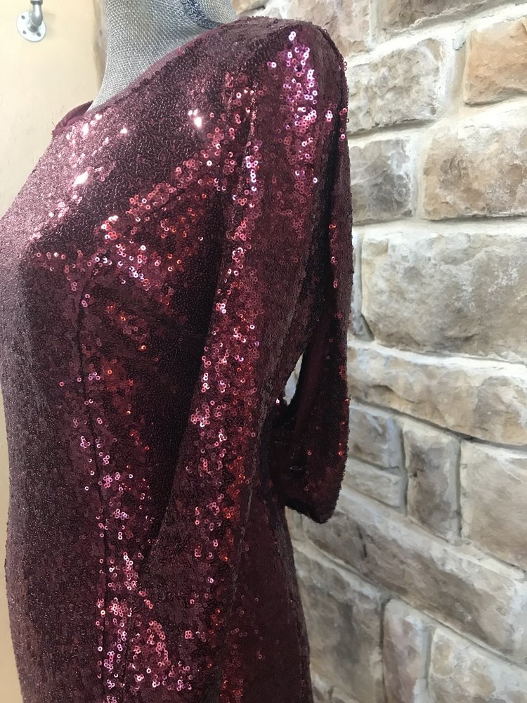 Red Sequin Gown with Low Back and Cowl Detail