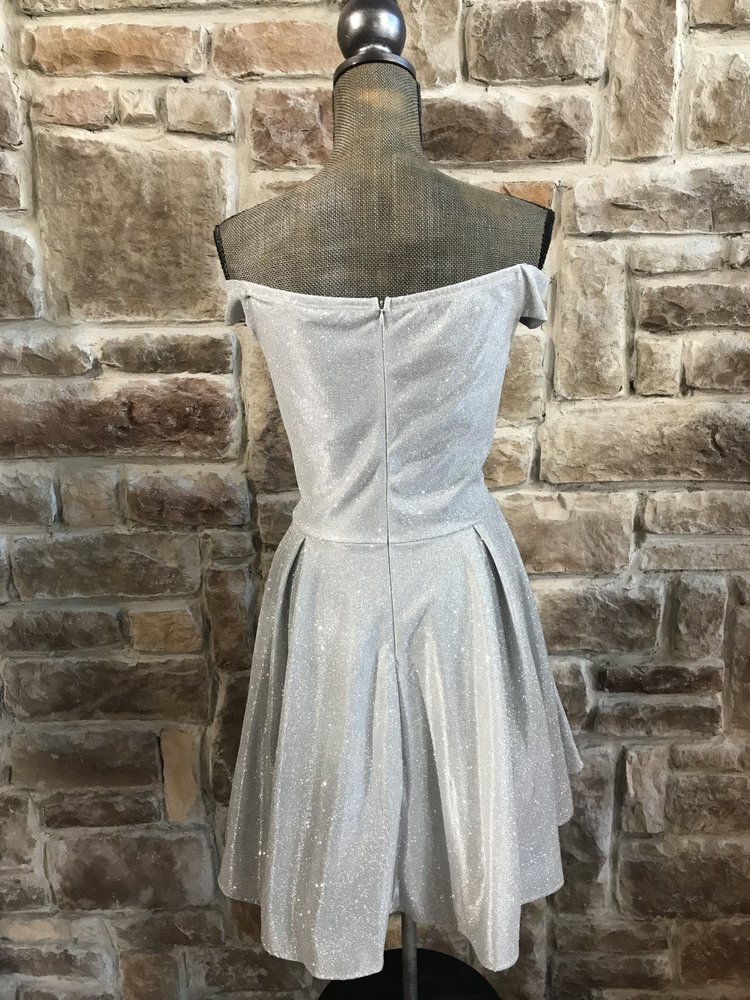 Silver Off the Shoulder Skater Dress, Size XL