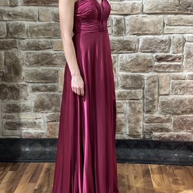 B Darlin Maroon Satin Mesh Insert Strapless Dress
